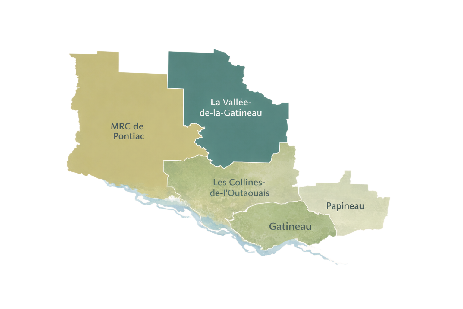 Carte de l'Outaouais avec les MRC et Gatineau